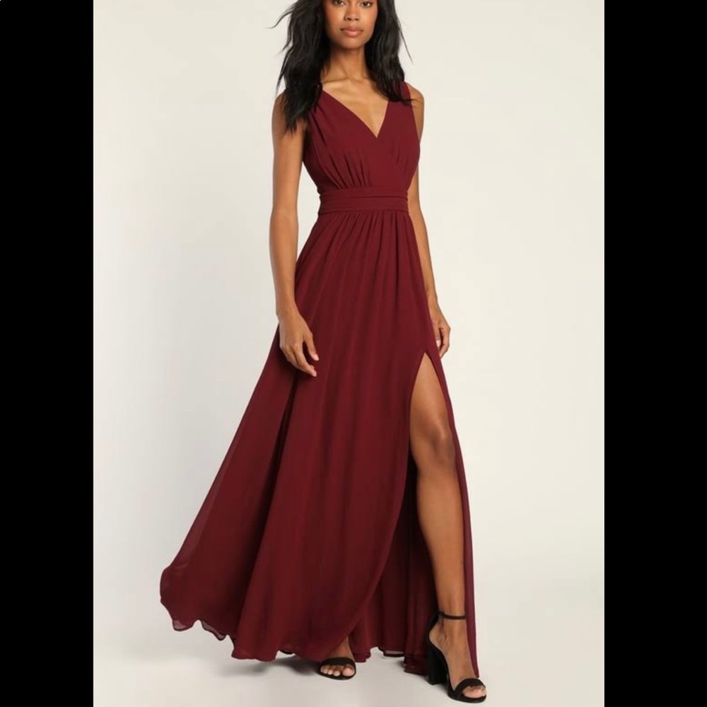 Lulus Heavenly Hues Burgundy Bridesmaids Maxi Dress S
